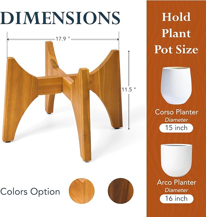 KUTE NEST Acacia Wood Plant Stand - Elegant Match for Corso/Arco Planter, Medium Indoor Solid Wood Plant Holder with Golden Teak Finish for Modern Home Decor (Golden Teak, Low - Medium)