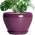 Ceramicfor 10 Inch Plant Pot - Ceramic Planter with Drainage Hole and Saucer, Round Modern Flower Pot for Indoor Outdoor Plants, Housewarming Gift, Home Garden Decor, Purple