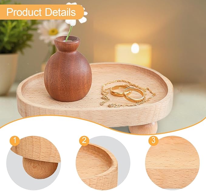 Vaveren Wooden Riser Tray Jewelry Display Dish Soap Holder Pedestal Stand for Fireplace Kitchen Counter Candle Holder Vanity Birthday