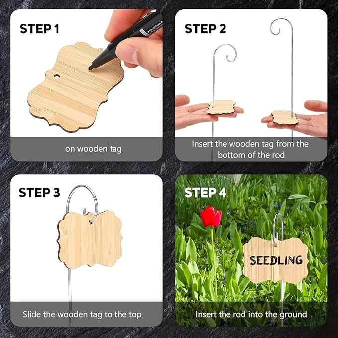 CroBlissful 50pcs Bamboo Plant Labels Plant Tags Garden Signs Markers with Stainless Steel Stake and Pen Decorative Wood Garden Labels Plant Sign Tags for Flowers Vegetables Herbs Potted Plants Seed