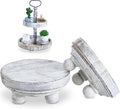 Yalikop Set of 2 Mini Wood Risers for Decor Round Wooden Riser Small Wooden Stool Display Stand Farmhouse Rustic Wood Pedestal for Plant Pot Tiered Tray Decor Cake Food Collection Display(White)