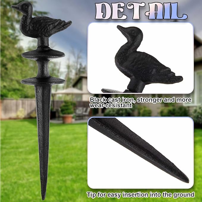 Tandefio 3 Pcs Animals Garden Hose Guide Stakes, Owls Squirrels Ducks Heavy Duty Decorative Antique Black Cast Iron Metal Hose Guides, Plant Protector for Lawn Yard Flower Bed