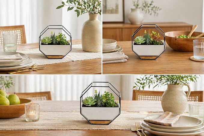 IRYL Wall Planter for Indoor Plants - Ceramic Wall Hanging Planter Set with Bamboo Tray & Hooks - Decorative Wall Plant Holder - Modern Wall Planters for Vertical Garden Home Decor - Golden