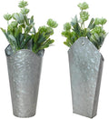2 Pack Galvanized Metal Wall Planters, Hammered Silver Wall Mounted Flower Vases, Rustic Farmhouse Wall Decor for Dried Flowers, Greenery, Bathroom, Bedroom, Living Room (Silver)