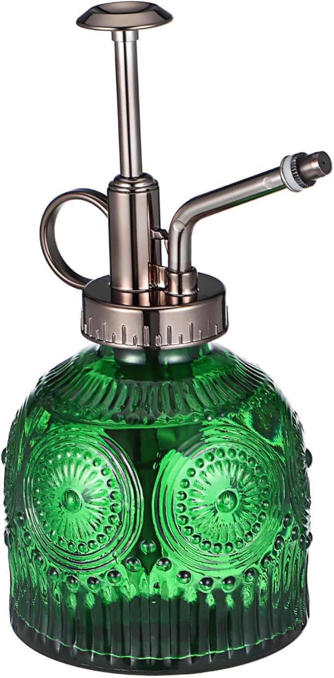 Embossed Thick Glass Plant Mister Spray Bottle with Nozzle Non Slip Glass Spray Bottle for Indoor Plants Multi Functional Watering and Cleaning Mister for Home and Garden Use
