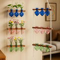 Leinuosen Wall Hanging Plant Propagation Stations Mother Gifts for Her Plant Lovers 3 Tiered 9 Heart Shaped Glass Vases Terrarium with Wooden Stand for Hydroponics Indoor Garden Home Decor(Multicolor)