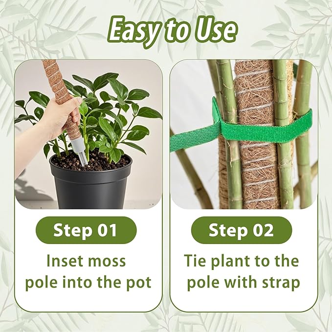 2 Pack Moss Pole, 28 Inch Monstera Plant Support, Moss Poles for Climbing Indoor Plants, Bendable Coco Coir Plant Support Stakes for Potted Plants, Pothos, Philodendron