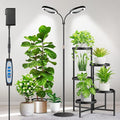 Aumtrly Large Plant Light for Indoor Plants, 2 Head Full Spectrum Grow Light with 68" Adjustable Stand for Growing Large Tall Plants, Black Halo Floor LED Grow Lamp with 16 Hour Timer