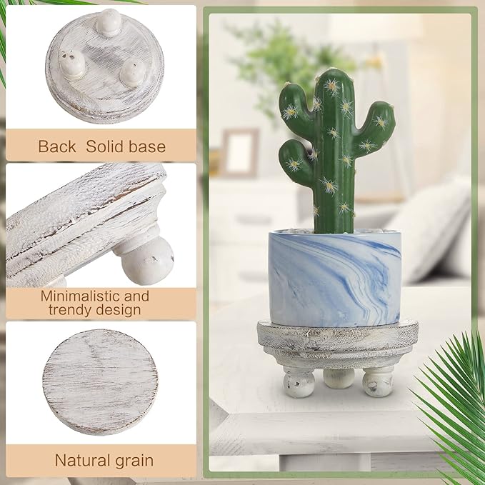 Yalikop Set of 2 Mini Wood Risers for Decor Round Wooden Riser Small Wooden Stool Display Stand Farmhouse Rustic Wood Pedestal for Plant Pot Tiered Tray Decor Cake Food Collection Display(White)