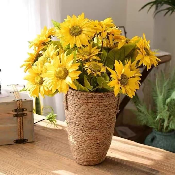 Tall Rattan Woven Planter Basket for Indoor Plants – Grass Flower Pot with Handles & PP Liner, Farmhouse Storage Basket, Multi-Functional Rustic Planter for Home Decor (Medium)