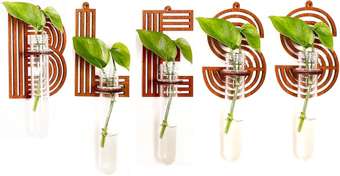 Bless Letter Wall Propagation Planters Test Tubes Wall Decor for Hanging Plants Clear Water Plant Vase Brown Wood Upletter Alphabet 5 Pack Boho Functional Art