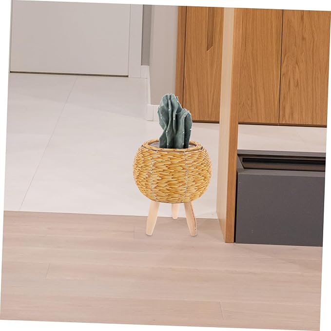 Totority Seagrass Flower Basket Stand Rattan Planter Holder Minimalist Plant Stand for Living