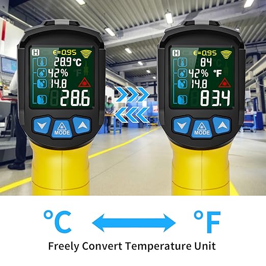 Infrared Thermometer Gun -58°F to 1472°F, Digital Temperature Gun/K-Type Probe -14°F~932°F, Humidity Sensor, IR Laser Temp Gun with Color LCD for Cooking Pizza Oven BBQ HVAC Home-Industrial