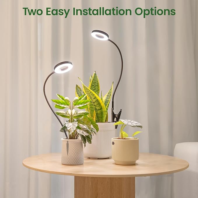 LORDEM Indoor Plant Grow Lights with 6/8/12/16H Auto Timer, 3 Spectrum Modes, Full Spectrum LED, Adjustable Height, for Small Plants, 1Pack Black