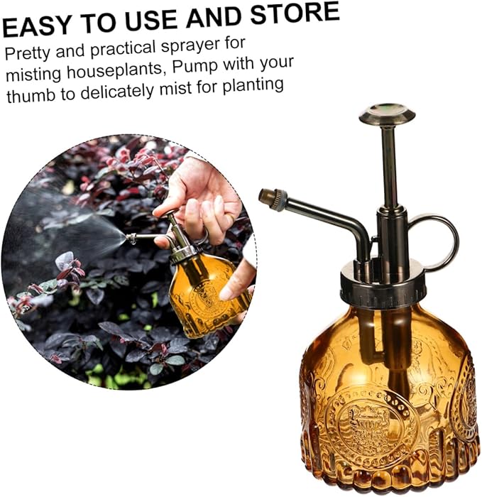 Mikikit Embossed Glass Water Sprayer Bottle Misting Sprinkler for Lawn Plant Watering Device