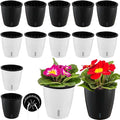 Planterhoma 5 Inch Self Watering Pots for Indoor Plants, 12 Packs Self Watering Planters for Orchid, Spider Plant, Devil's Ivy & African Violet, Water Indicator & Black Wick Pots, White/Black