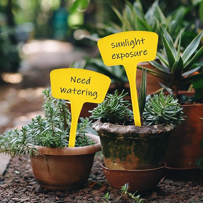 Plant Labels，60 Pcs Yuanling Plant Markers Large Plastic Plant Tags T-Type Waterproof Garden Labels for Outdoor Indoor Potted Plants Flowers Seeds Herbs with Garden Marker Pen