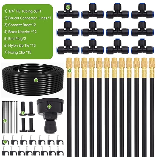 Drip Irrigation System 2026-Upgrade with 12pcs 360° Adjustable Copper Nozzles, 60ft Drip Irrigation Kit Garden Automatic Watering System for Greenhouse, Outdoor Plants, Raised Bed, Potted Plant, Lawn
