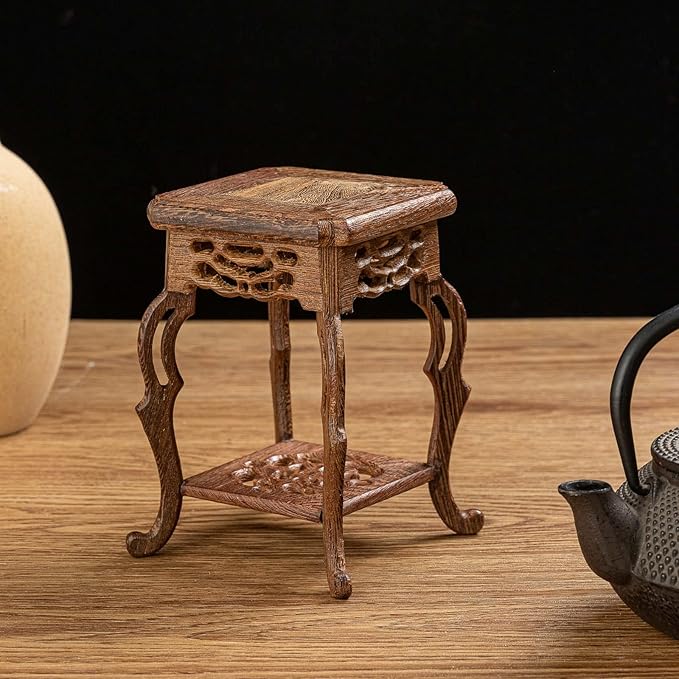 THY COLLECTIBLES Beautiful Hand Craft Rosewood Oriental Vase Stand for Small Vases and Plants (L3.5in x W3.5in x H5in)