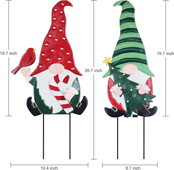 YEAHOME Outdoor Christmas Decorations, 2 Pack Gnomes Decorative Garden Stakes for Christmas Decor, Metal Yard Signs Xmas Decorations for Outside Garden Yard Lawn Porch Holiday Party