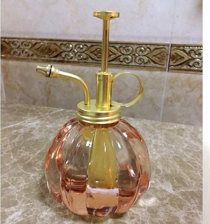 Vintage Style Glass Pumpkin Bottle Sprayer Watering Can Plant Mister with Brass Sprayer Head (Pink)