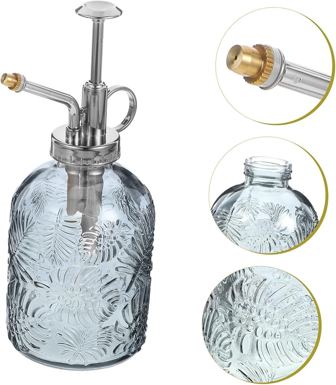 Yardwe 350ML Glass Plant Mister Spray Bottle Vintage Plant Spray Bottle Watering Bottle Small Watering Can (Silver)