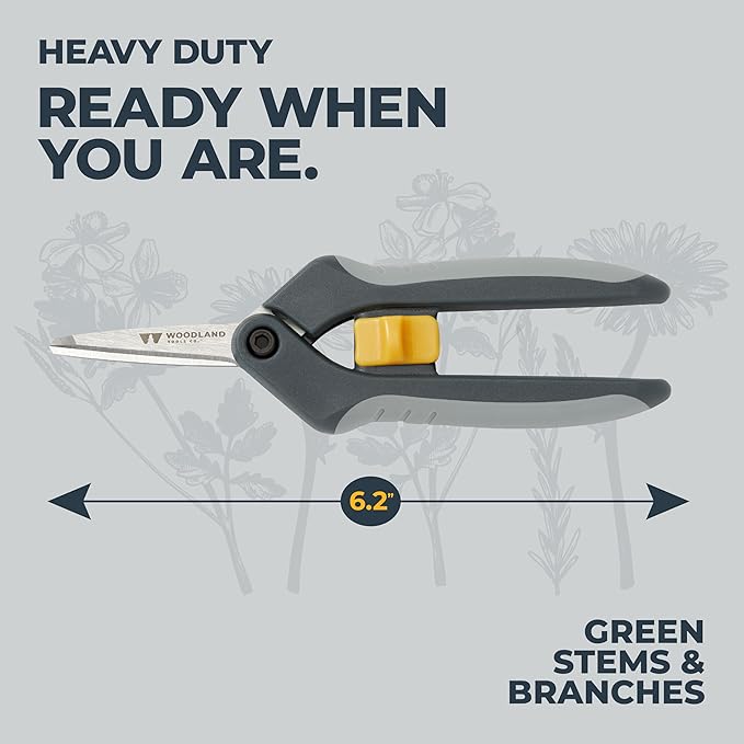 Woodland Tools Hydroponic Snips – Heavy Duty Flower Snips with Nano Tip Stainless Steel Trimming Scissors, Soft Grip, Spring Loaded, Blade Cover – Precision Plant Scissors and Bud Trimmer