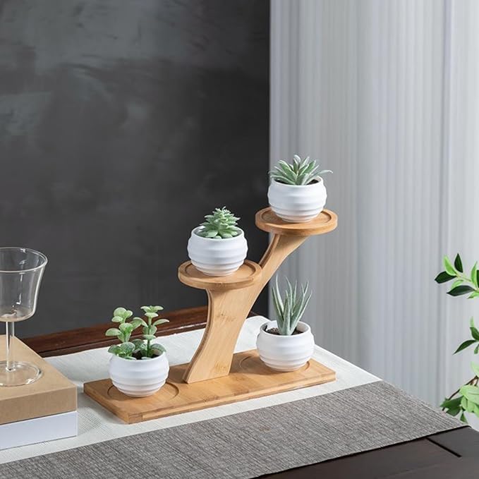 Window Sill Plant Shelf，Desk Desktop Bamboo Plant Stand， Table Succulent Plant Stand for Home, Office, Living Room, Bedroom Decoration