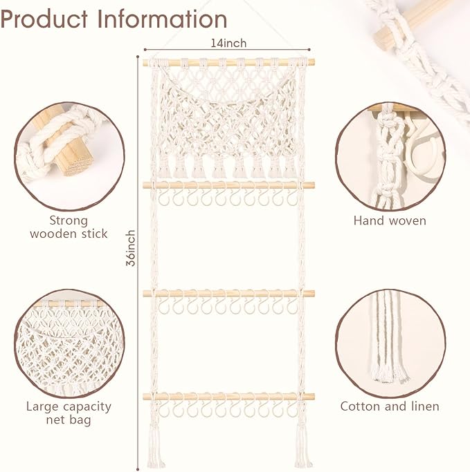 POVETIRE Headband Holder Hair Bow Organizer for Girls,Macrame Bow Holder Hair Accessories Organizer Storage Large Capacity Wall Hanging for Toddler Girl Nursery Room Decor