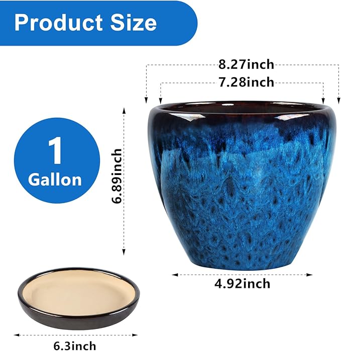 Ceramic Plant Pots with Saucer,8 inch Glaze Planters for Indoor Plants with Drainage Holes, Decorative Flower Pots Outdoor, Modern Orchid Pots for Home Room Decor