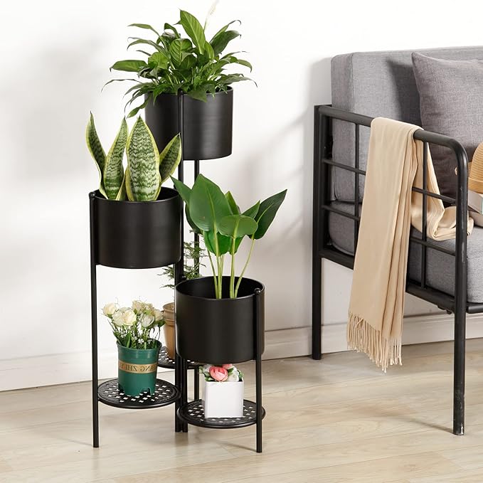 SSS Furniture Corner Plant Stand Indoor Metal, 6 Tier 6 Potted Outdoor Flower Pot Stands Holder Shelves for Living Room, Potted Storage Shelf Rack, Decorative Holder Rack for Multiple Plants (Black)