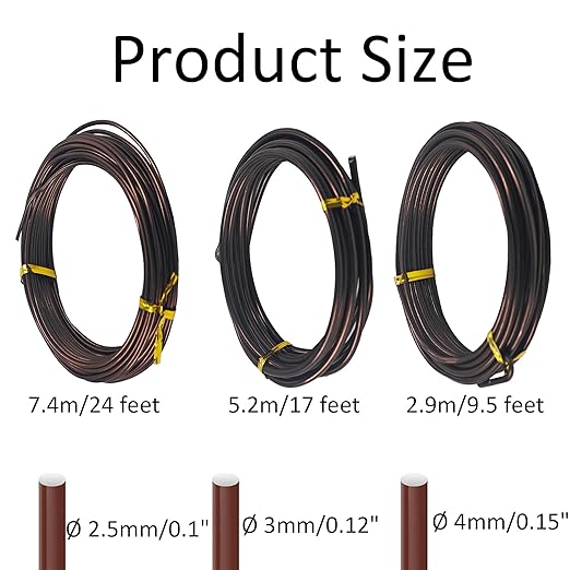 Bonsai Training Wire Kit 3 Sizes, 2.5mm/3.0mm/4.0mm Anodized Aluminum Bonsai Wire, Antique Bronze Aluminum Wire Set for Bonsai Trees Shaping and Training(100g Each Size)