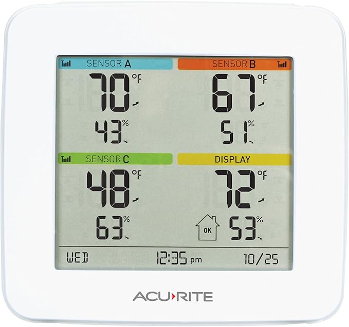 AcuRite 01095M Indoor Temperature & Humidity Station with 3 Sensors, White