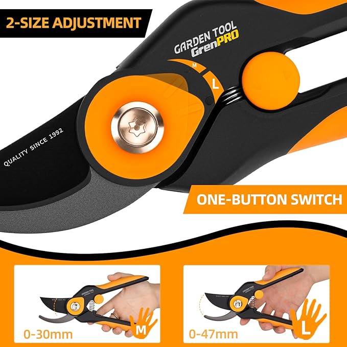GrenPRO Bypass Pruning Shears 8.6", Heavy Duty Garden Clippers Handheld Cuts 1.38" Hardwood, Sharp SK5 Titanium Blades for Rust-Proof & Non-Stick, Ergonomic Garden Scissors for Plant Flower