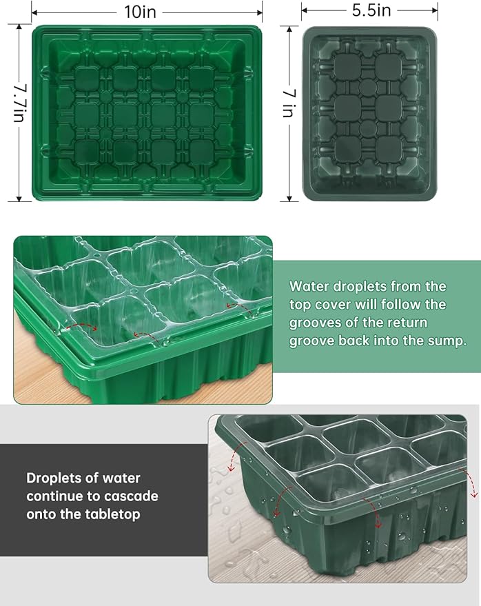 Seed Starter Tray Medium Size 4 Packs, Seed Starter Kit with Upgraded 24 Full Spectrum LEDs, Adjustable Brightness and Timer, with Drainage Holes, Tools and Labels for Indoor Plant Growing