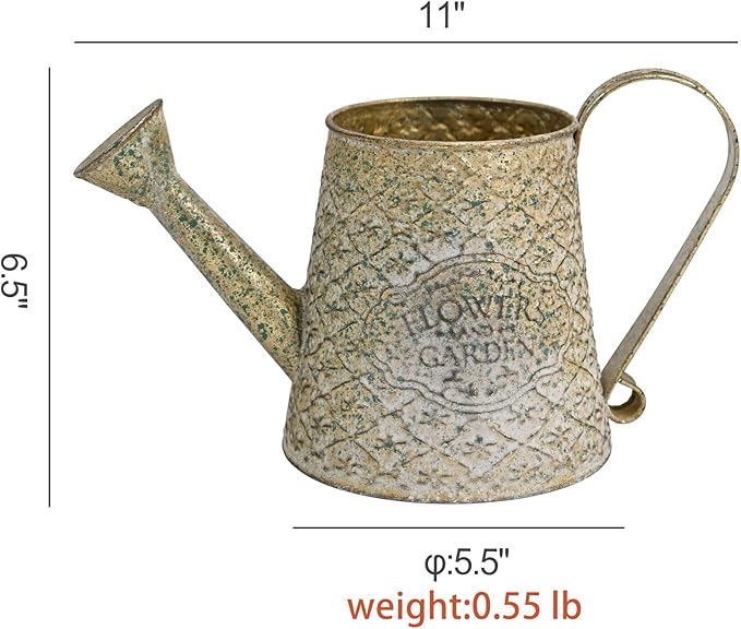 Vintage Green Metal Flower & Garden Watering Can, Rustic Farmhouse Decorative Watering Pot Planter for Home Patio Backyard Outdoor Plant Care