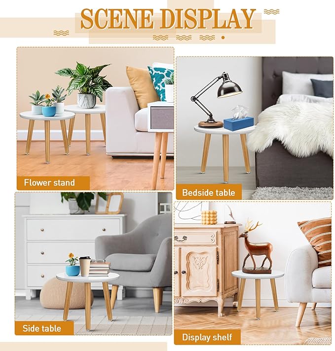 Briwooody 2 Pcs Wood Plant Stands Indoor Wooden Stool for Plants Mid Century Vintage Modern Flower Pots Holder Round Side Table End Table Plant Stools for Living Room Corner Balcony Decor