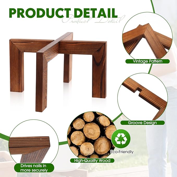 Tandefio 5 Pack Wood Plant Stand Indoor Outdoor Plant Holder Modern Sturdy Flower Pot Stands Flower Planter Wooden Stool, Fit 5-18 Inch Variety Pot, Easily Assemble, Retro Brown(11.8 x 6.7 Inches)