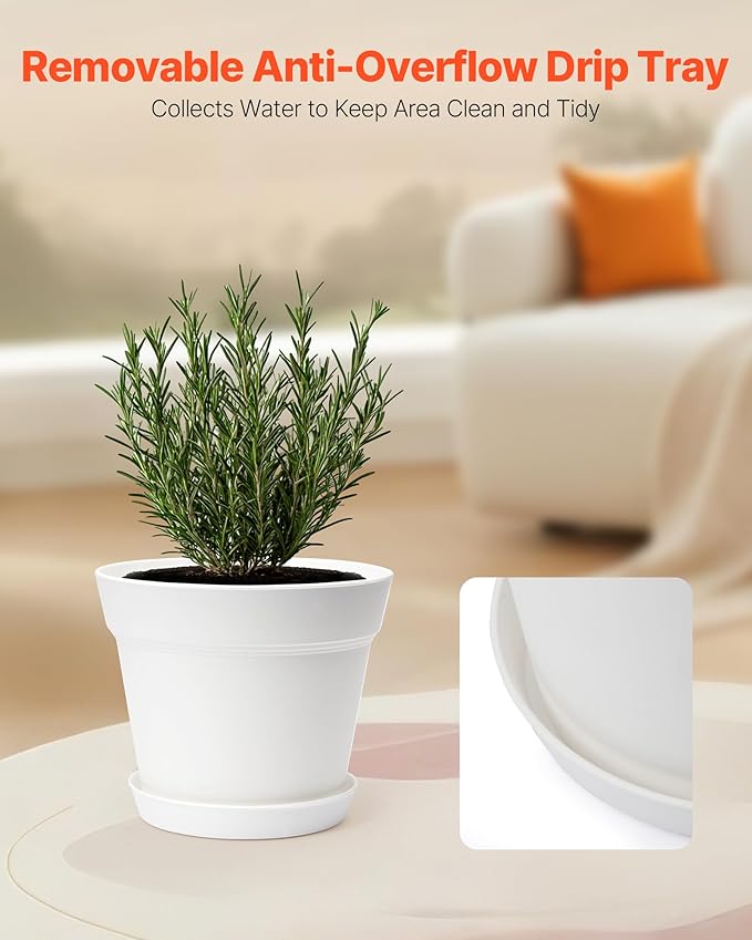 VEVOR Plastic Plant Pots, 16 Packs 6 in Durable Planters, Lightweight Nursery Pots with Drainage Holes & Detachable Saucers, Round Tapered Flower Pot for Indoor & Outdoor Plants, Home Garden Decor