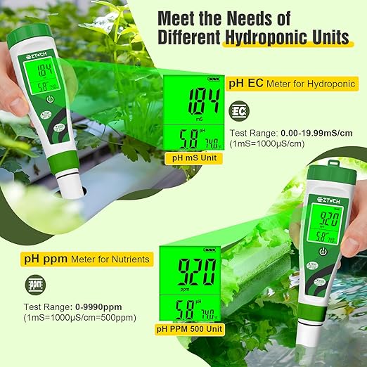 Hydroponic pH EC Meter, Water pH TDS PPM Meter with Simultaneous Display for Reservoir Nutrient Solution, pH EC Meter for Water Hydroponic DWC System Setup, Measure Conductivity for Aquaponics