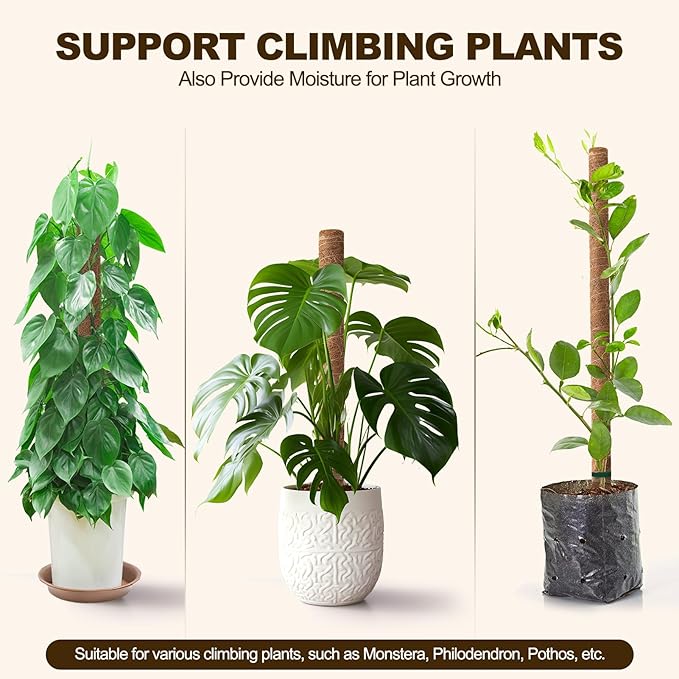 6 Pack Moss Pole for Plants Monstera,Stackable Moss Pole for Plants,Coir Totem Pole Tall for Climbing Plant,Sphagnum,Indoor Potted Plant with Garden Ties and Stem Support (3x17in + 3x12in)