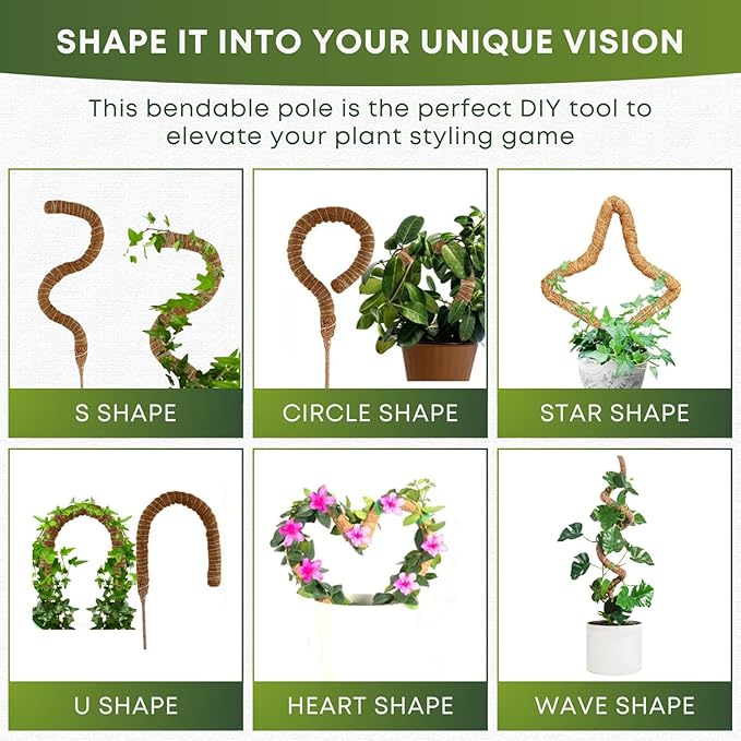 Bendable Moss Pole for Plants | 2 Pack 60 Inch Tall Moss Pole Monstera Plant Support | Large Poles for Climbing Plants | Handmade Plant Sticks Support Tall Potted Plants