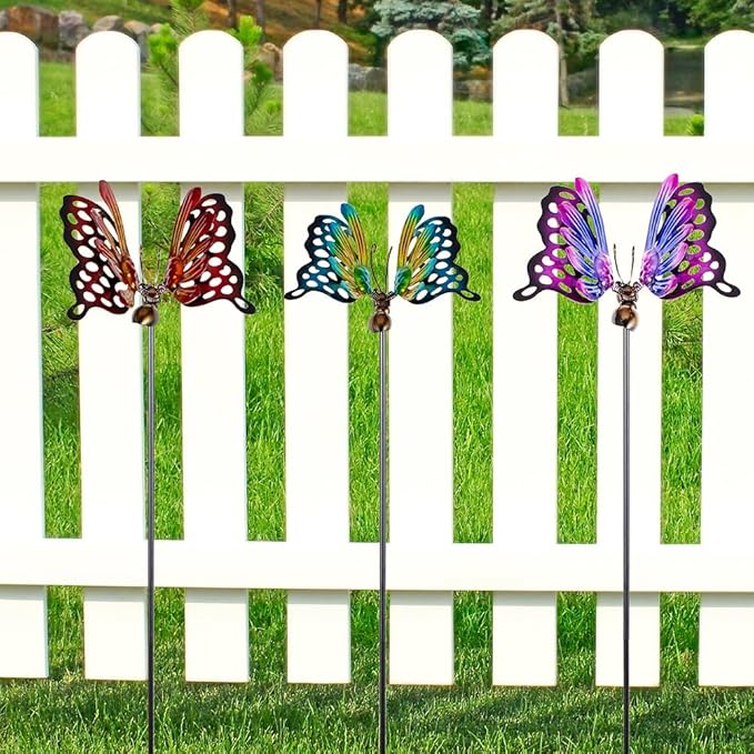3 Pack Butterfly Decorative Garden Stakes,Metal Openwork Colorful Butterflies Yard Art Garden Stakes for Outdoor Lawn Pathway Patio Plant Pot Flower Bed Ornaments