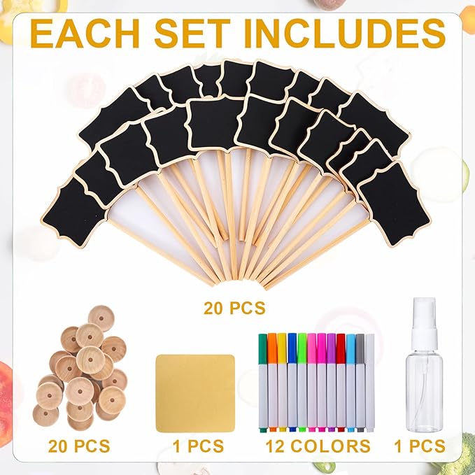 20Pcs Wood Mini Chalkboard Signs,Food Labels for Party Buffet,Food Tags with Stand,Blackboard Signs for Message Board Sign,Small Rectangle Chalkboards for Food Party Wedding Table Numbers Plants Event