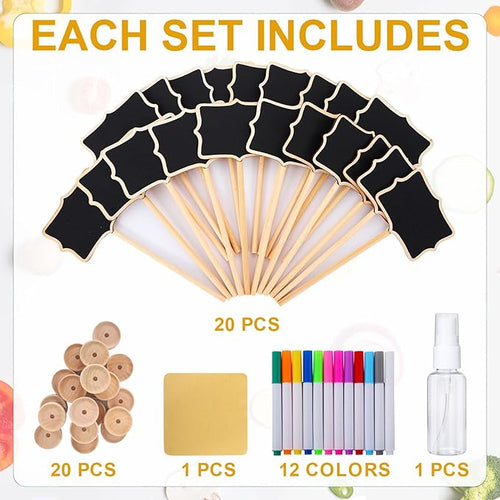 20Pcs Wood Mini Chalkboard Signs,Food Labels for Party Buffet,Food Tags with Stand,Blackboard Signs for Message Board Sign,Small Rectangle Chalkboards for Food Party Wedding Table Numbers Plants Event