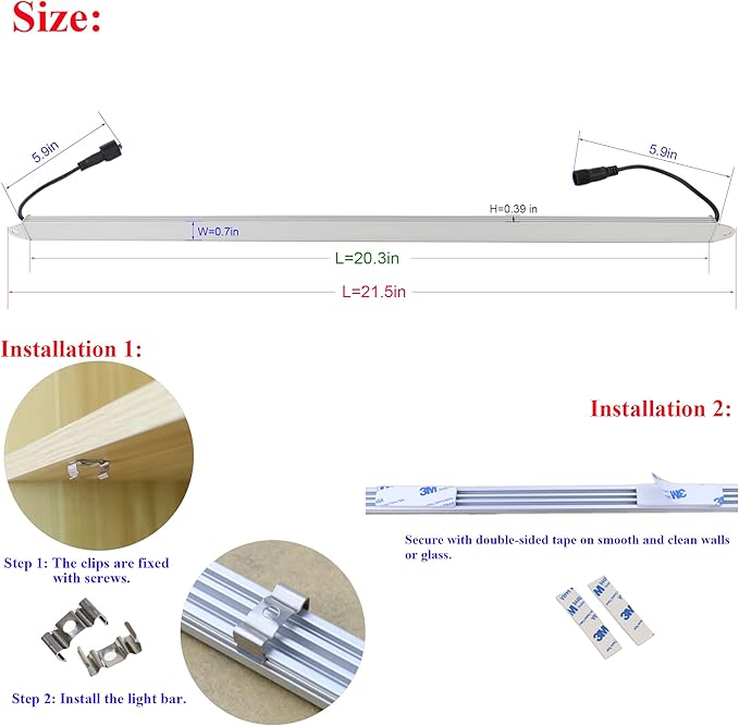 LEDENET 440nm Blue Waterproof LED Grow Light Strips, 12V DC Aquarium LED Strip Aluminum Lighting, 2 pc 20" Blue Boat Rigid LED Lights Strips, Marine LED Lights Bar