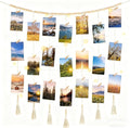 Macrame Hanging Photo Display Wall Decor，Picture Holder with 30 Clips for Bedroom Wall，Picture Christmas Card Holder with String Lights， Room Decor for Teen Girls， Christmas Card Display ,Presents for Teens