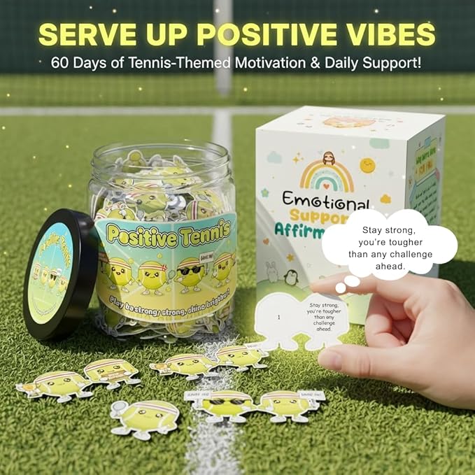 Positive Tennis Jar with 60 Affirmation Cards, Inspirational Tennis Gifts for Women and Men, Fun Motivation Jar for Tennis Lovers, Coach Appreciation Present, Cool Decor for Girls and Sports Fans
