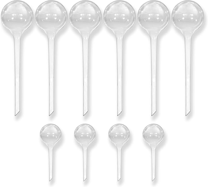 Little Green Leaf Automatic Plant Watering Globes, Self Watering Planter Inserts (Set of 10) | Clear Plastic Bulbs | 6 × 300ml + 4 × 70ml | Indoor & Outdoor Use