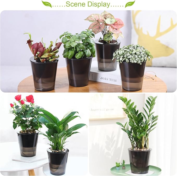 Oliz Self Watering Planter 8 Pcs,4.3 Inch Flower Plant Pot with Inner Pot, Indoor Self Watering Planter Pot for Herbs, Flowers